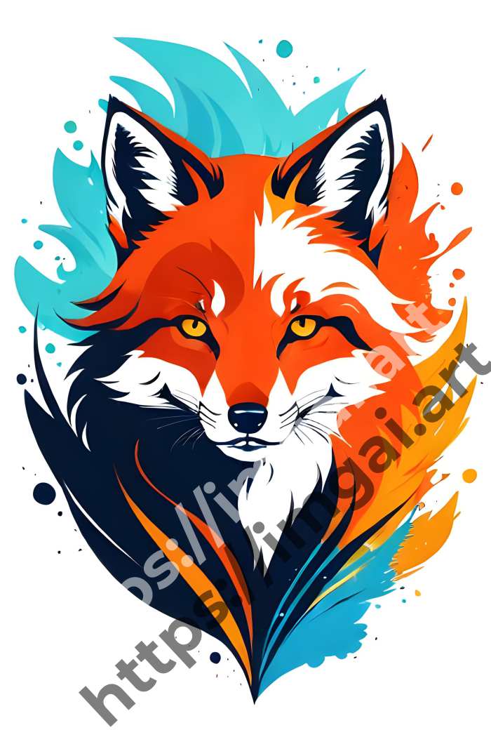  Принт fox (дикие животные)  в стиле Splash art. №904