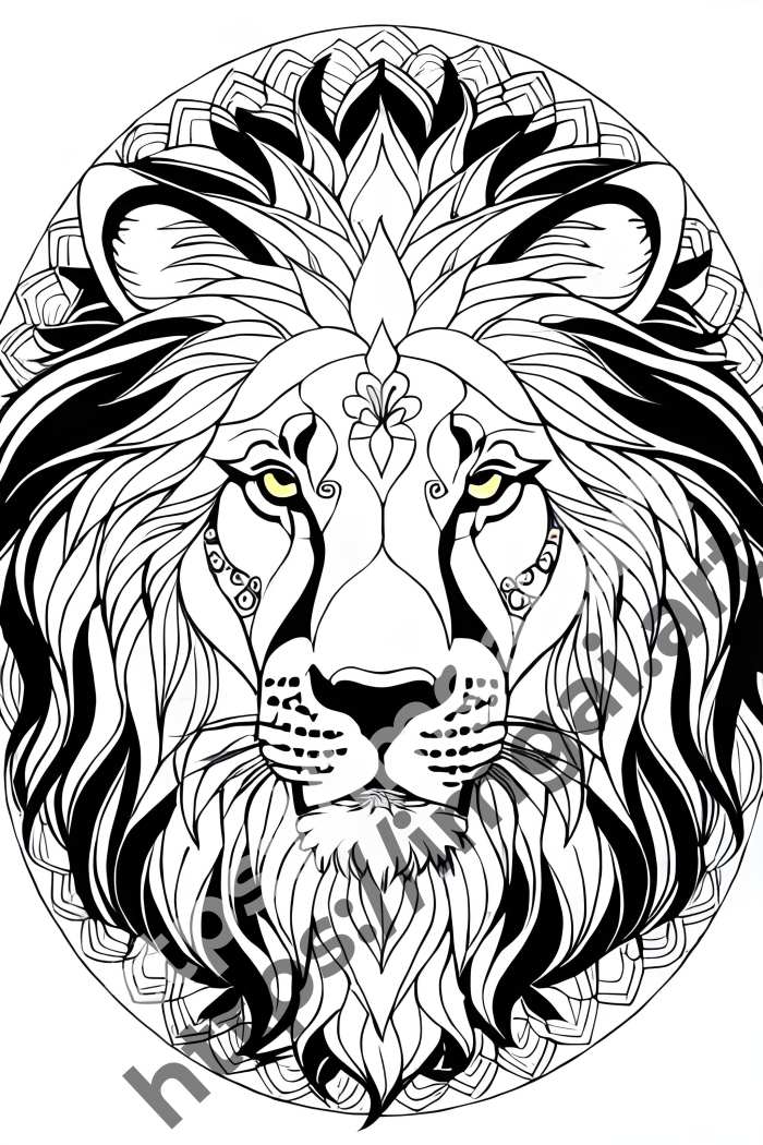  Раскраска lion (дикие кошки)  в стиле Mandala. №905