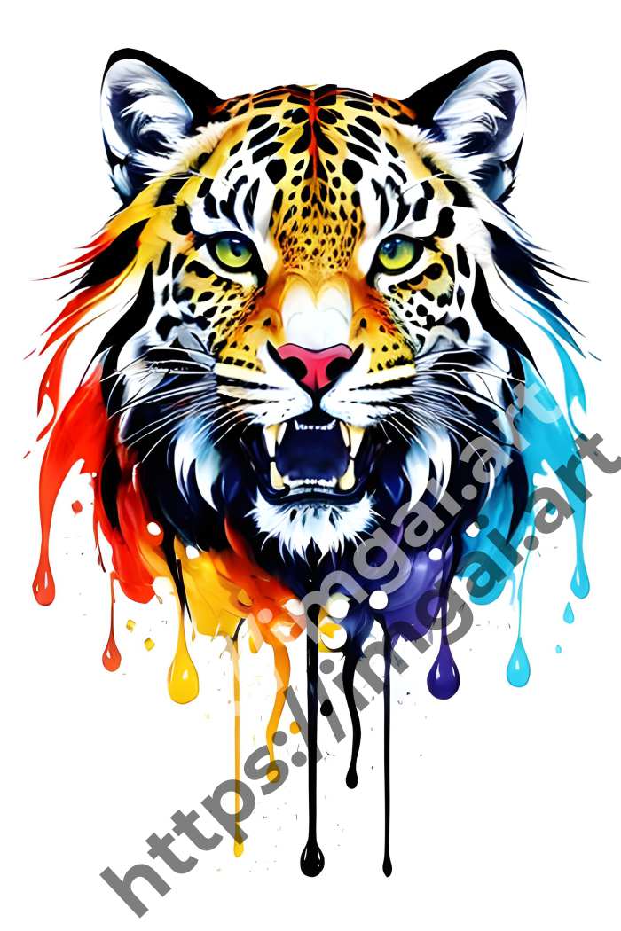  Постер leopard (дикие кошки)  в стиле Splash art. №909