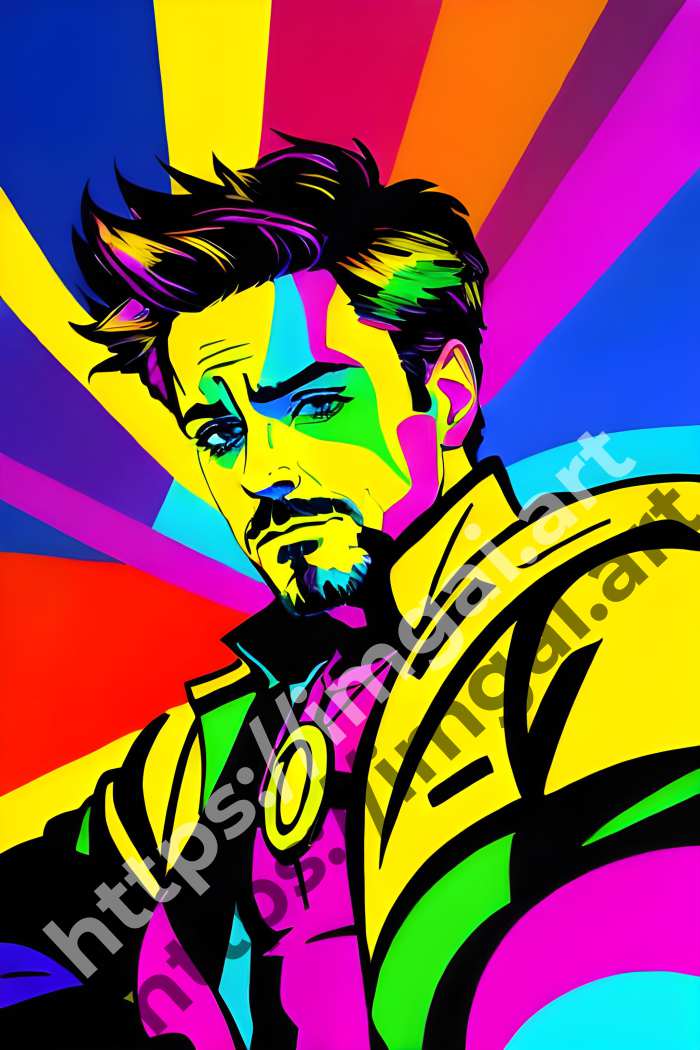  Постер Robert Downey Jr. (актеры)  в стиле Клипарт, Неоновые цвета. №912