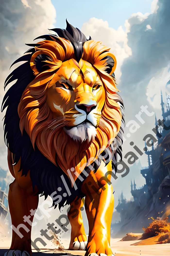  Постер lion (дикие кошки)  в стиле Splash art. №923