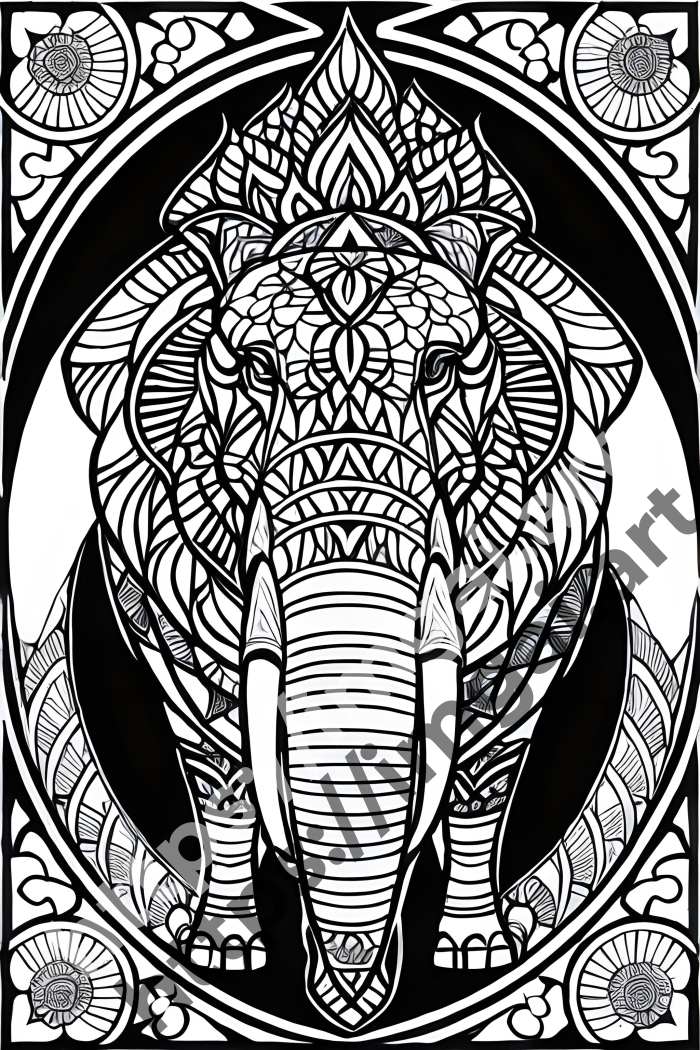  Раскраска elephant (дикие животные)  в стиле Mandala. №93