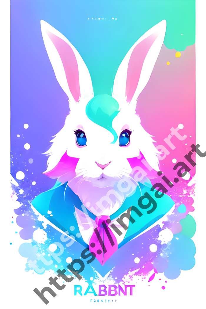  Принт rabbit (домашние животные)  в стиле Splash art. №930