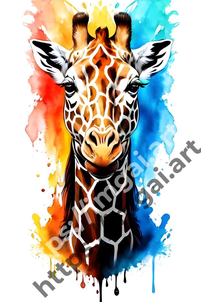  Постер giraffe (дикие животные)  в стиле Акварель, Splash art. №935