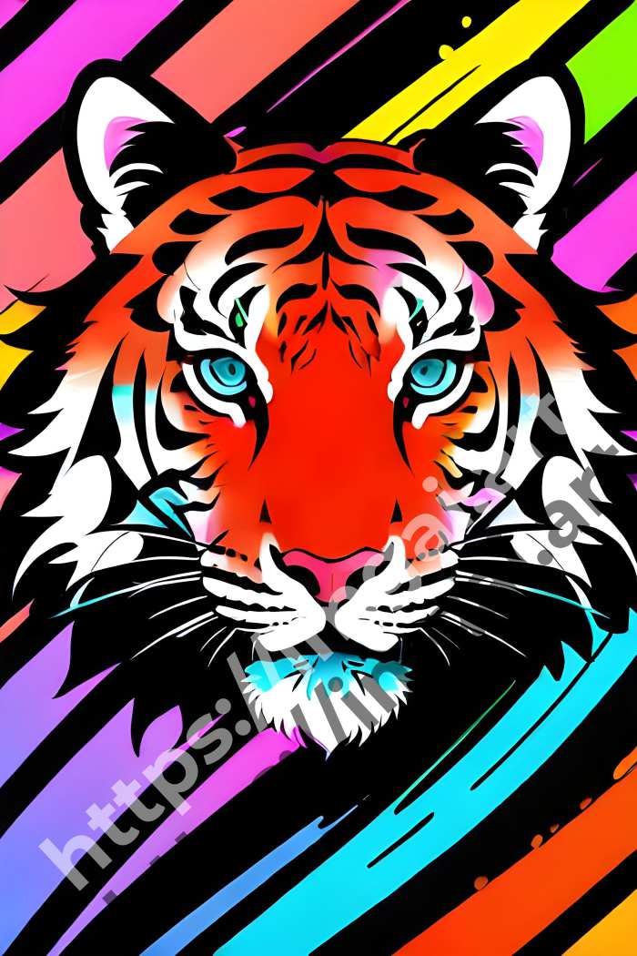  Постер tiger (дикие кошки)  в стиле Splash art, Неоновые цвета. №936