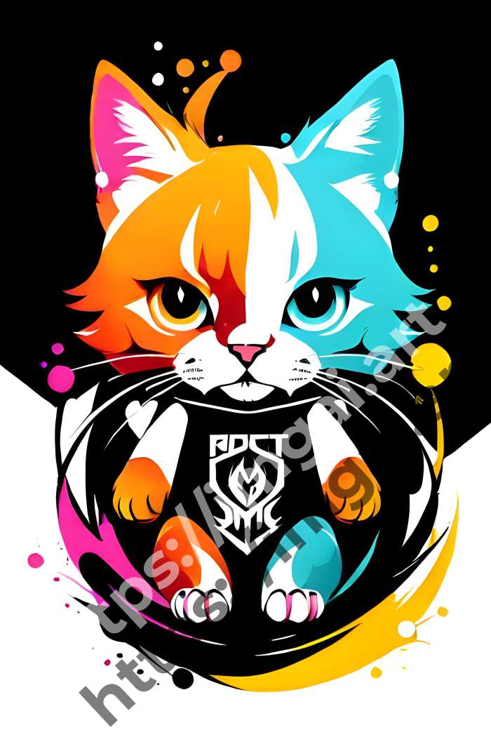  Принт cat (домашние животные)  в стиле Splash art, Граффити. №942