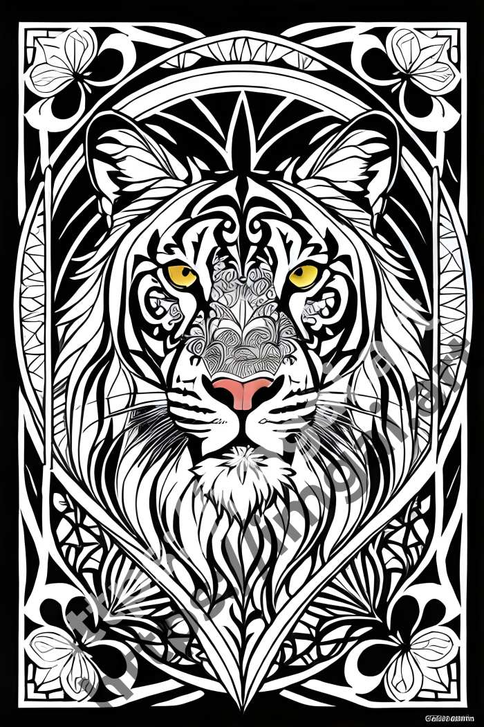  Раскраска lion (дикие кошки)  в стиле Mandala. №948