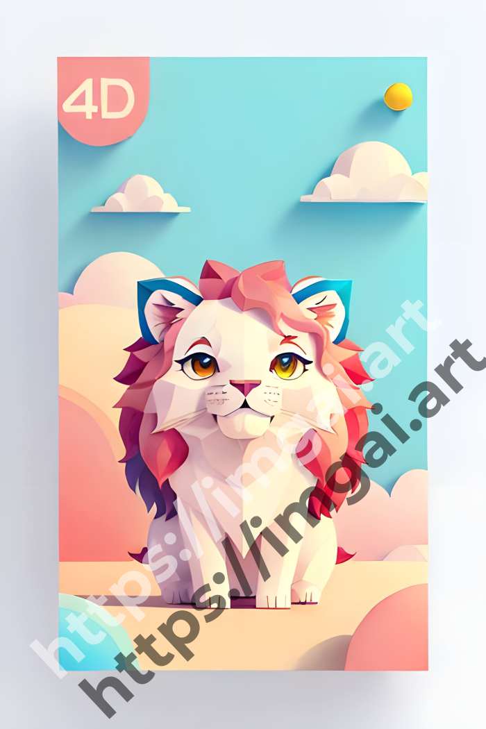  Принт lion (дикие кошки)  в стиле Акварель. №968