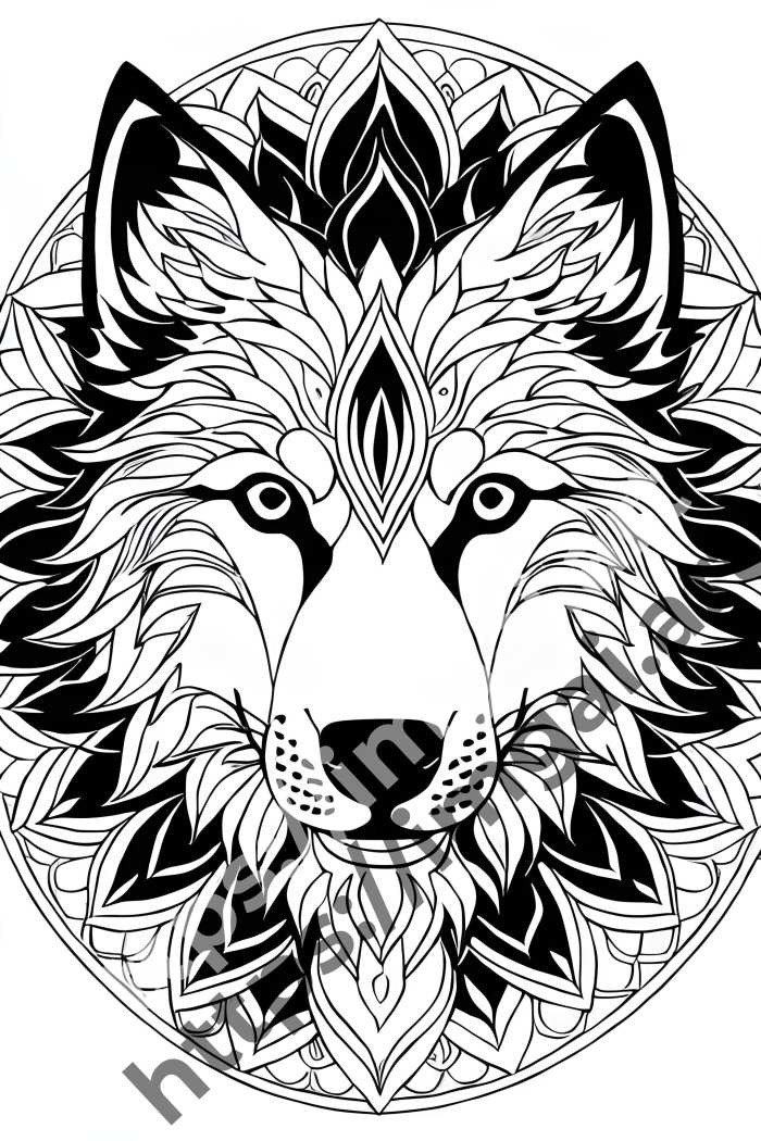  Раскраска wolf (дикие животные)  в стиле Mandala. №975