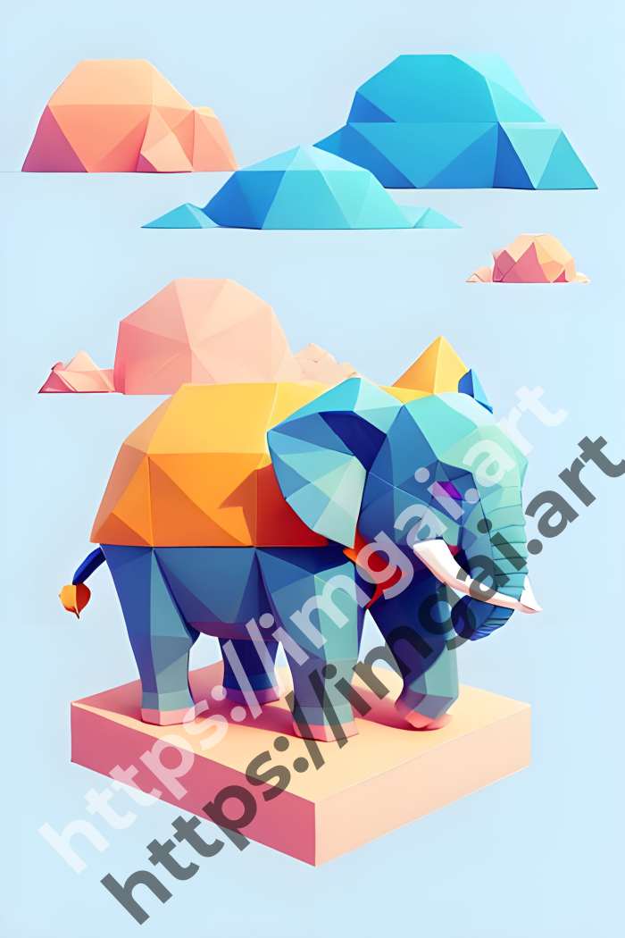  Принт elephant (дикие животные)  в стиле Low-poly. №977